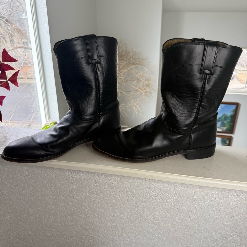 Justin Men’s Boots Classic Black Western Boots - Picture 2 of 4